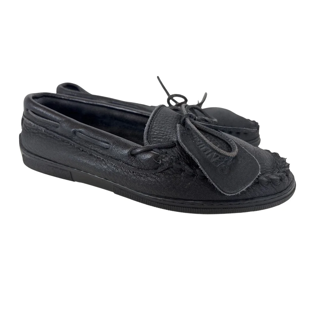 Minnetonka Moosehide Classic Moccasins Black Leather Loafers Men 8.5 US